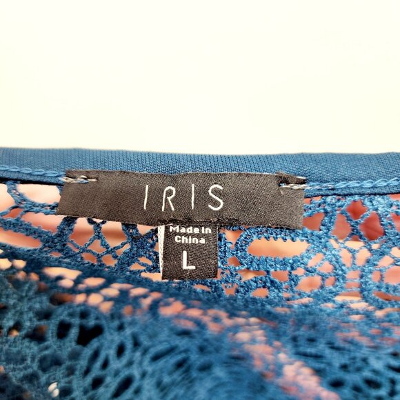 Iris Navy Blue Crochet Lace Crop Top Adjustable Straps Scalloped Hem Size L - Picture 4 of 8